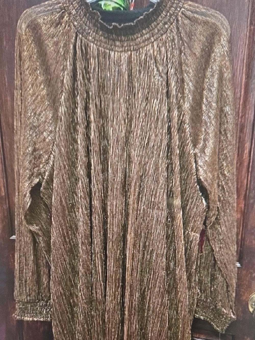 Metallic Bronze Pleated Long Sleeve Tunic 3x